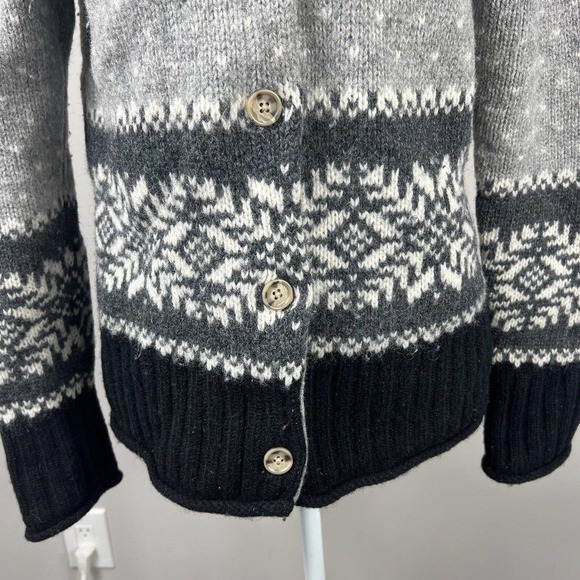 Eddie Bauer Vintage Gray Black Fair Isle Nordic Wool Cardigan Sweater S - Picture 4 of 14